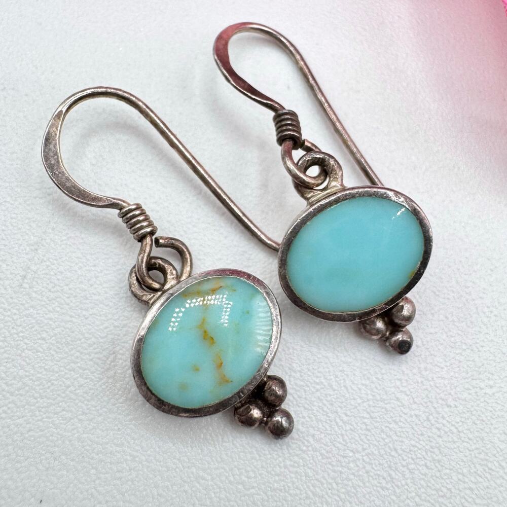 Turquoise & 925 Sterling Silver Dangle Earrings Southwestern Tribal Native Boho